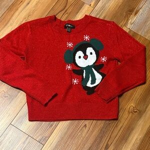 Amy Byer Red Penguin Sweater EUC